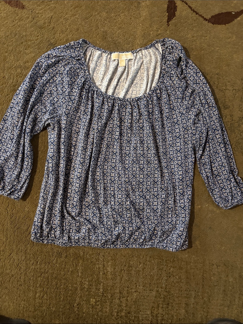 Michael Kors Blue Patterned Scoop-Neck Tunic